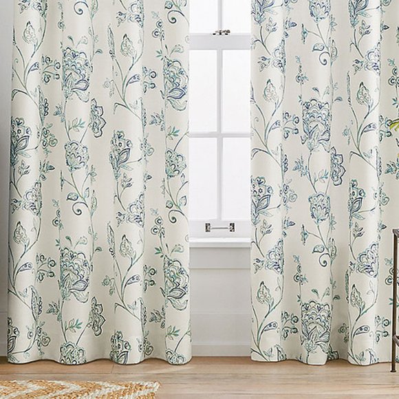 Liz Claiborne Accents 2 Quinn Jacobean Blue Curtain Drape Panels 5